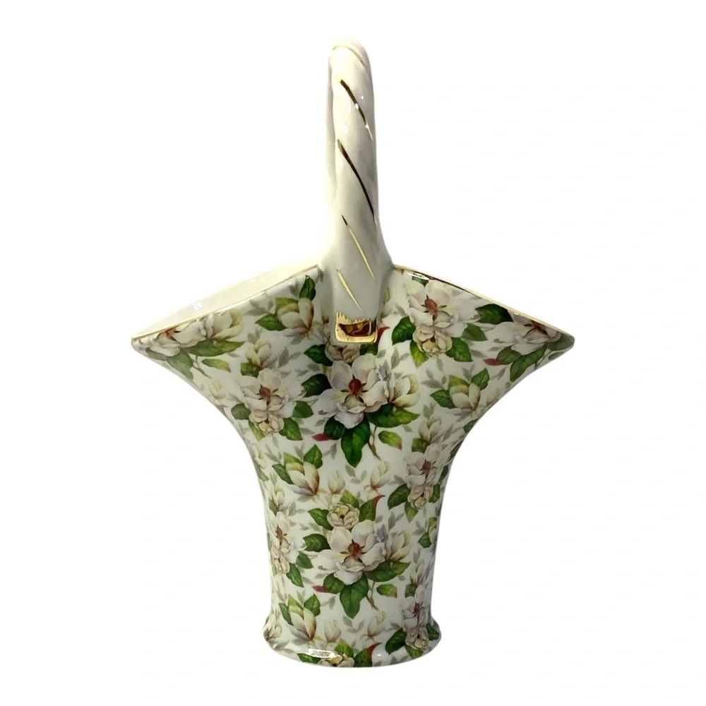 Vintage Basket Vase Porcelain Formalities Baum Bros. Magnolia Chintz Gold Trim